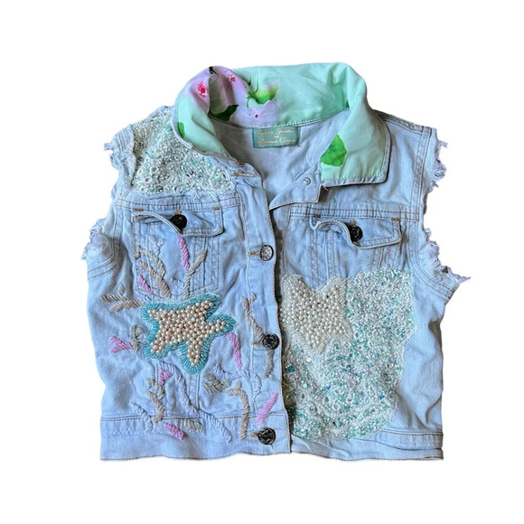 Antica Santoria Kids Sea StarFish Embroidered Jean Jacket Vest - Picture 1 of 7